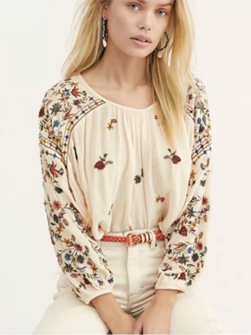 Free People Wild Flowers Embroidered Blouse